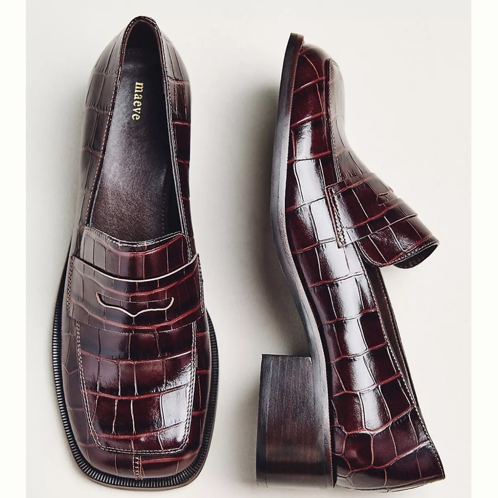 Anthropologie Maeve Square Toe Loafer Heels EUR 40